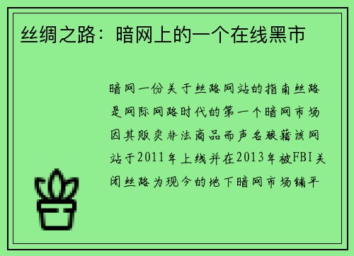 丝绸之路：暗网上的一个在线黑市